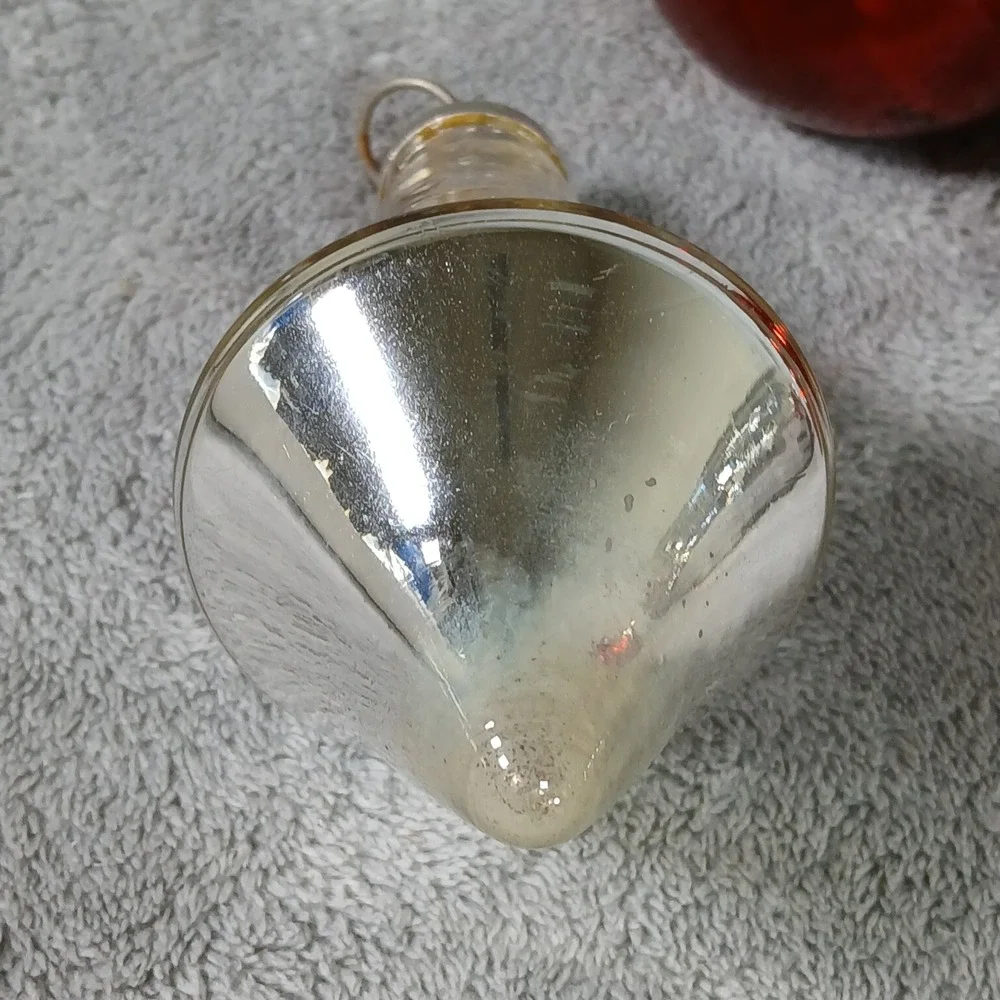Mercury Glass Christmas Ornaments Kugel Style Crackle Red Silver Vintage 1950s